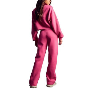 Sudadera de algodón con cuello personalizado y logotipo, ropa deportiva, chándal para mujer, conjunto de 2 piezas para correr, conjunto de chándal en relieve para correr - Product Image 2