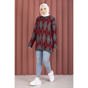 Cardigan décontracté pour femme Softie, motif floral, couleur bordeaux-gris, tricot respirant avec logo frontal - Product Image 3