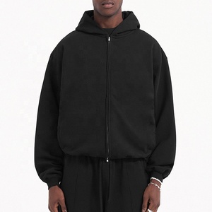 Wholesale oem high quality zip up <b>hoodie</b> <b>oversized</b> blank <b>black</b> hoodies fleece heavyweight men's boxy custom zip up <b>hoodie</b> - Product Image 1