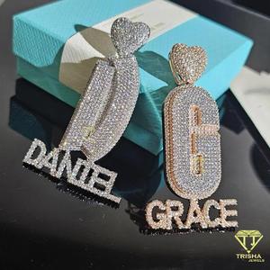 Colgante de letras heladas personalizado con Plata de Ley 925 en diamantes VVS Moissanite, joyería de Hip Hop - Product Image 5