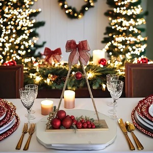 Décoration de table de Noël moderne en fil métallique fait main, centre de table de fête, ornements rouges, support d'arbre doré, ruban, salon - Product Image 5