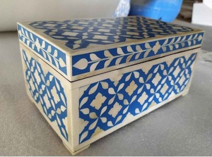 Organisateur de bijoux de luxe en incrustation d'os avec doublure en velours Boîte de rangement de bijoux en incrustation d'os décorative pour coiffeuse à bas prix - Product Image 3