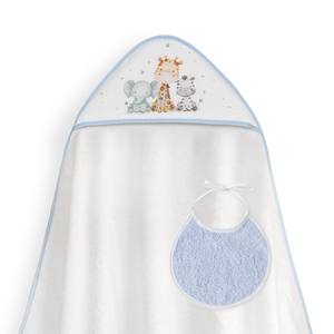 Serviette de bain Jirafa-Bicicleta 1X1 MT. avec bavoir bleu pour bébé, articles de bain pour bébé - Product Image 1