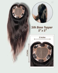 5x5 100g Premium Quality Remy Hair Extension Topper Natural Brown y Black Indian Silk Base Topper 100% Tangle Free - Product Image 4