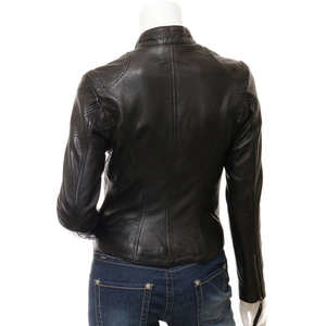 Ladies Lambskin Leather Tanned Satin Fabric Waterproof <b>Jacket</b> <b>Women's</b> Autumn/Winter Stand Collar Polyester Filling Regular Size - Product Image 2