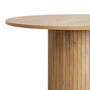 Mesa de Comedor Redonda de Madera de Mango Maciza para Cafetería, Bar, Restaurante, Cocina, con Base de Madera con Patrón de Líneas en Acabado Natural - Product Image 3