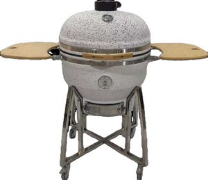 Parrilla de carbón ahumador barbacoa Kamado <span class=keywords><strong>para</strong></span> <span class=keywords><strong>cocina</strong></span> al aire libre, base blanca de 26 pulgadas con glaseado moteado negro - Product Image 1