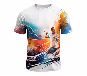 เสื้อยืดโพลีเอสเตอร์ผู้ชาย พิมพ์ลายโลโก้ทั่วตัว ออกแบบเองได้ แห้งเร็ว เหมาะสำหรับออกกำลังกาย เล่นกีฬา และใส่ในยิม - Product Image 2
