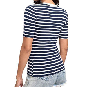 Nuevo Diseño 2024, Camisetas de Mujer Ajustadas con Rayas, Cuello Redondo, Lona de Alta Calidad, Secado Rápido, Transpirables, Manga Corta - Product Image 2