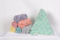 DAFNI BIG PAZAR Serviette de plage en tissu éponge de coton à motif d'étoiles de mer imprimé violet, style chevrons, avec pompons blancs, poids moyen