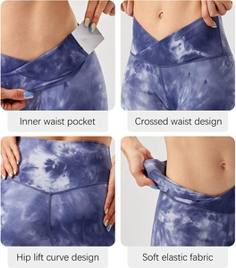 Shorts de sport pour femmes à taille haute, super doux, extensibles, imprimés tie-dye, pour le yoga, la course à pied, la salle de sport, à taille haute - Product Image 5