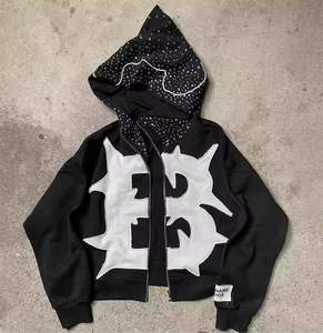 Parche desgastado personalizado bordado Vintage apliques 500gsm Sudadera con capucha recortada piedra ácido lavado Sudadera con capucha hombres - Product Image 1