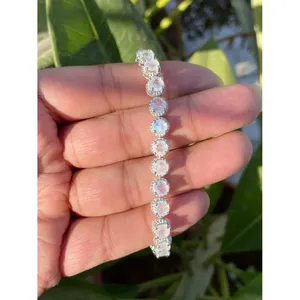 สร้อยข้อมือเทนนิสเงินแท้ 925 ประดับมูนสโตนสีรุ้ง เครื่องประดับแฟชั่น - Product Image 3
