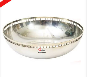 Cuenco decorativo de mesa para servir ensaladas y foo de acero inoxidable con acabado plateado para restaurante y bar de hotel - Product Image 4