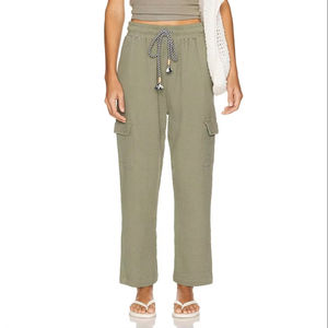 Pantalon cargo en toile légère 100% coton pour femmes Taille mi-haute Multi-poches Couleur unie Style décontracté Marque privée Taille XL En solde - Product Image 1