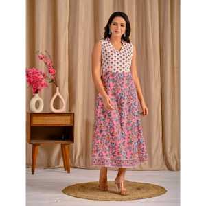 Robe sans manches en coton imprimé rose pour femme, élégante, décontractée, pour les fêtes, tailles XS à 5XL, respirante, taille naturelle, grande taille - Product Image 5