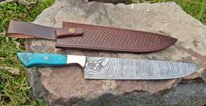 Ensemble de couteaux de cuisine en acier damas de 8 pouces, manche en résine, gaine en cuir pour légumes commerciaux - Product Image 2