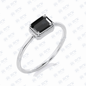 Negro 1,00 TCW Emerald Cut Solitaire Moissanite Ring para mujer 18K Gold VVS Clarity Wedding Fitting Ring - Product Image 3