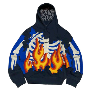 เสื้อมีฮู้ดลำลองแนวสตรีทของผู้ชายมีฮู้ดลายคนบ้าปักลาย3D สบายด้วยโลโก้หน้าสีทึบ - Product Image 5