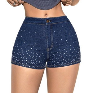 Pantalones cortos transpirables con diamantes de imitación para mujer al por mayor, novedad de verano 2025, pantalones cortos vaqueros ajustados y delgados con bolsillo personalizados - Product Image 1