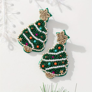 Pendientes de árbol de Navidad con temática navideña, Pendientes colgantes de cuentas rojas y verdes con perlas, joyería de Navidad para Winter Wonderland - Product Image 6