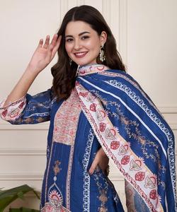 Ropa de diseñador, trajes informales de verano para mujer, ropa de diseñador, estampado de muselina pura y bordado, Top de trabajo y pantalón con Dupatta - Product Image 2