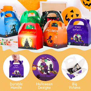 Cajas Autoarmables para Dulces de Halloween con Asa, Diseño de Dibujos Animados Impresos en Cuatro Colores, Laminación Brillante, Cartón Rectangular, Regalo Artesanal - Product Image 6
