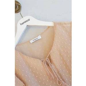 Blusa da donna a maniche corte Color senape con volant in Chiffon taglie forti (spedita con camicetta interna appesa) - Product Image 1