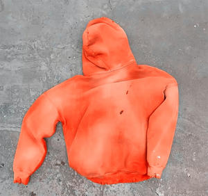 Sweat à capuche surdimensionné vintage pour hommes 100% coton avec fausse fermeture éclair poids lourd recadrée motif d'écran 3D en relief délavé - Product Image 4