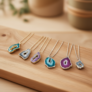 Vibrant Natural Agate Style <b>Statement</b> <b>Necklaces</b> Gold and Silver Plated for Fashion Resale - Product Image 3