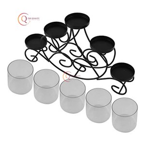 โหลเทียนโลหะสีดำเคลือบด้วยผงสีดำทรงโค้งขนาดใหญ่ที่ใส่เทียนโลหะแบบไม่ซ้ำใคร - Product Image 3