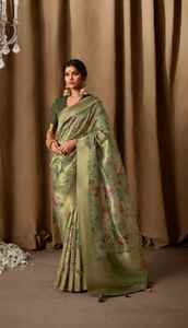 Saree de travail imprimé floral Zari en pur coton de créateur par Fab Zone - Product Image 5