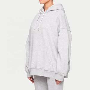 Sudadera con capucha de algodón 100% de gran tamaño para mujer, de invierno con hombros caídos Sudadera con capucha, sudaderas transpirables antipilling de longitud larga para mujer - Product Image 2