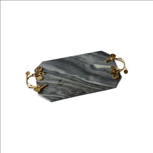 Plateau de service Design d'intérieur blanc vert noir marbre Rectangle avec poignées dorées plateau décoratif en marbre décor de maison - Product Image 1