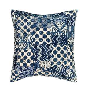 Handmade Indigo <b>Blue</b> & Multicolor Abstract Digital Print Cushion Cover Pair 16x16 Decorative Throw Pillow Covers for <b>Sofa</b> & <b>Bed</b> - Product Image 4