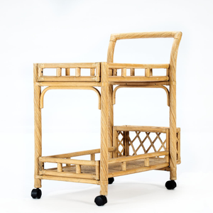 Carrito de bebida de 2 niveles de ratán natural hecho a mano, carrito de servicio de Bar para cocina, restaurante, Hotel, venta al por mayor de Vietnam - Product Image 2