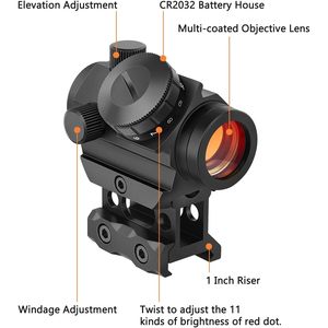 Lunette de visée reflex MidTen 2MOA Red Dot Sight 1x25mm avec monture surélevée de 1 pouce pour utilisation en extérieur - Product Image 6