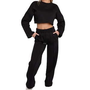 Women's Winter Casual Eco-Friendly <b>Tracksuit</b> 2-Piece Set Distressed Embroidery Cropped Hoodie Sweatpants Short Length XS Size - Product Image 3