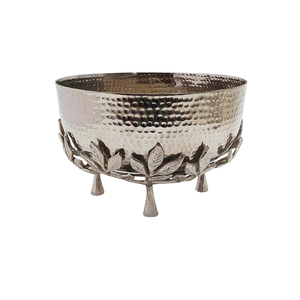 Grand bol en aluminium Forme ronde Argent poli Bol de service décoratif pour fruits Design martelé Bol de service pour salade de fruits - Product Image 1