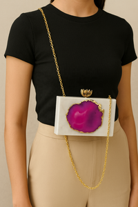 Bolso de Mano de Lujo Hecho a Mano, Duradero y Ecológico, de Madera y Resina, con Diseño Geométrico Incrustado, Cadena Cruzada, Logotipo Personalizado, Bolso de Noche - Product Image 2