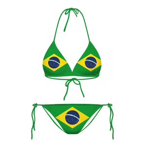 BrazIlian Hot Sexy Bikini Set para mujer Traje de baño estampado personalizado Corte alto Dos piezas Ropa de playa de verano - Product Image 3