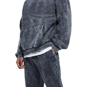 Ensemble de survêtement d'hiver grande taille à capuche, couleur unie, délavé à l'acide, style vintage, 2 pièces, avec personnalisation de marque, qualité supérieure - Product Image 6