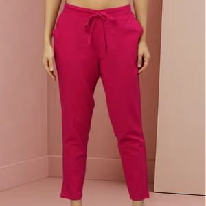 Pantalon en coton slub rose à coupe droite pour femmes, confortable, uni, décontracté, pour tous les jours, au bureau, en voyage - Product Image 1
