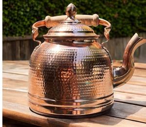 Solid copper tea <b>kettle</b> pot with vintage style handle and strong base ideal for elegant kitchens and rustic displays - Product Image 2