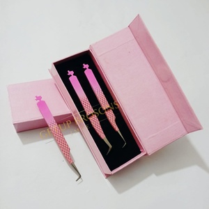 Pince à épiler pour cils de haute qualité, personnalisée, double couleur, à pointe lisse de 10 mm, en acier inoxydable, avec poignée diamantée, anti-magnétique - Product Image 1