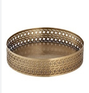<b>Round</b> Shape Gold Metal <b>Serving</b> <b>Tray</b> Jewellery Decorative <b>Serving</b> <b>Tray</b> Unique Designer Home Kitchen <b>Serving</b> Gold Metal <b>Tray</b> - Product Image 1