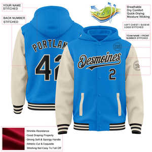 Wholesale Winter Custom Embroidery <b>Hooded</b> <b>Jacket</b> logo <b>Women</b> <b>Leather</b> Varsity <b>Jacket</b> - Product Image 2