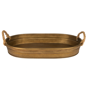 Rectangle Shape Galvanized Tray with Handles Brass Antique Finished for Farmhouse Home & Hotel <b>Tabletop</b> Food Serving Trays - Product Image 6