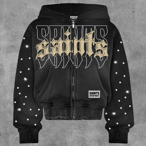 Streetwear personnalisé recadrée Boxy 450 g/m² en éponge française délavé au soleil strass à l'acide sweat à capuche zippé en coton mélangé - Product Image 4