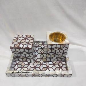 Juego de bandeja para quemador de incienso Bakhoor con incrustaciones de madreperla, quemador Oud decorativo de lujo con bandeja para el hogar, Ramadán y regalos islámicos - Product Image 2